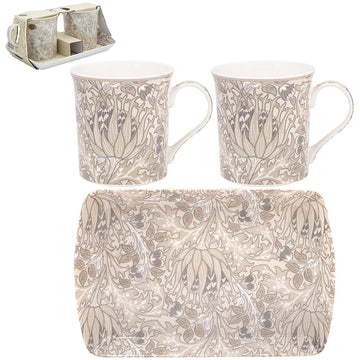 2Pcs William Morris Artichoke Mugs with Serving Tray Gift Set