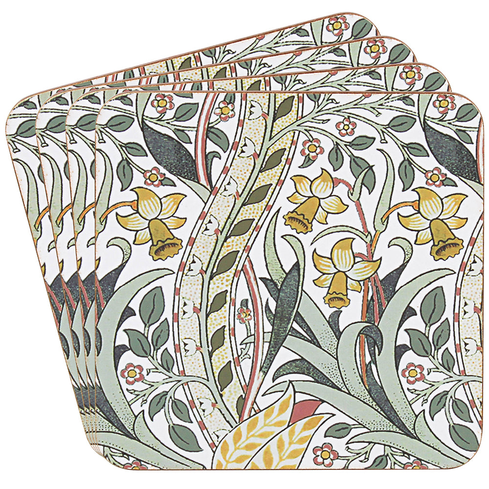 4Pcs Daffodil Floral Cork Coasters Set