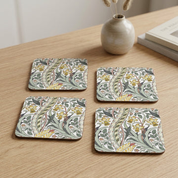 4Pcs Daffodil Floral Cork Coasters Set