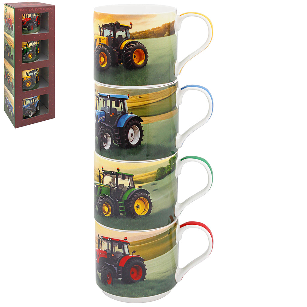 4Pcs Tractors Ceramic Stacking Mugs Set