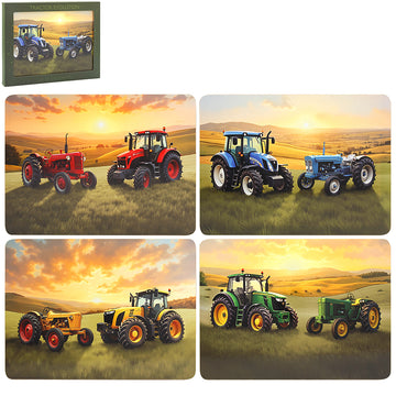 4Pcs Vintage Farm Tractors Cork Backed Placemats Set