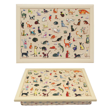 Finola Stack Kitty Cats Beige Cushioned Lap Tray