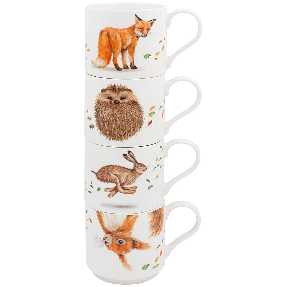 4Pcs Wildlife Fine China Stacking Mugs Set