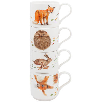 4Pcs Wildlife Fine China Stacking Mugs Set