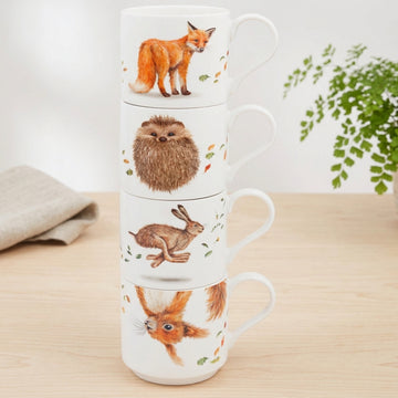 4Pcs Wildlife Fine China Stacking Mugs Set
