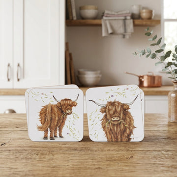 4Pcs Highland Cow Cork Coasters Set
