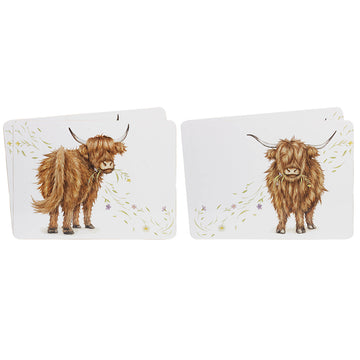 4Pcs Highland Cow Cork Placemats Set