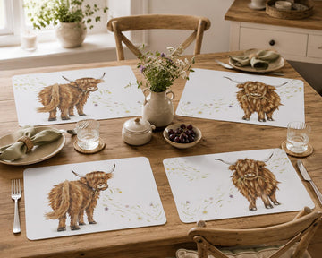 4Pcs Highland Cow Cork Placemats Set