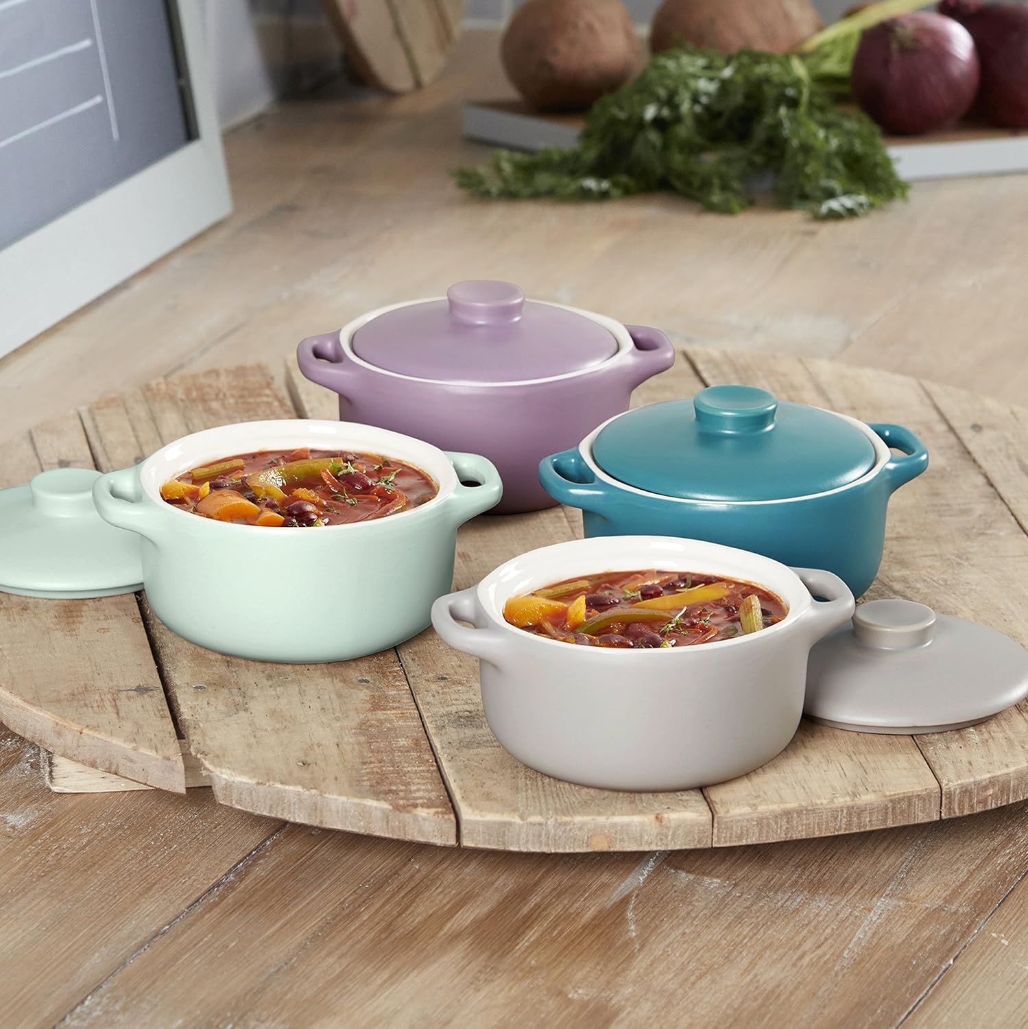 4Pcs Swan Mini Casserole Dishes with Lid Assorted Pastel Colours