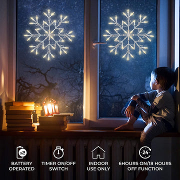 White Snowflake Silhouette Christmas Window Fairy Light Ornament