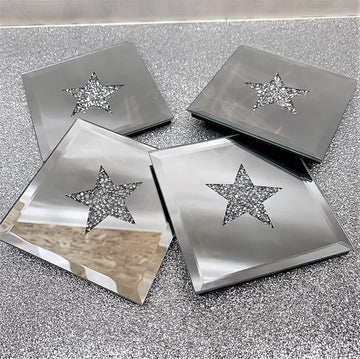 Set of 4 Diamante Crystal Star Mirrored Coasters