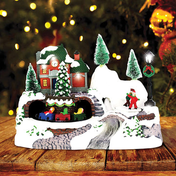 Christmas Market Train Ride Light Up Scene Decoration
