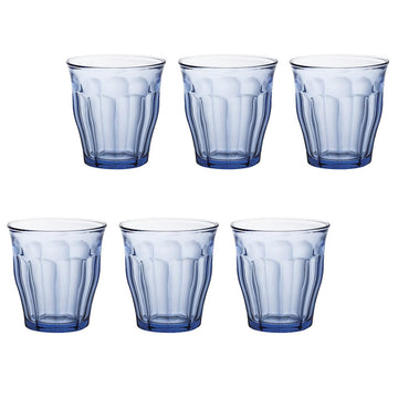 Set Of 6 Duralex 250ml Blue Glass Tumblers