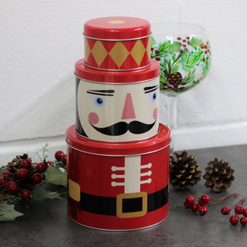 Cookies Storage Box Tin Christmas 3Pcs Xmas Nutcracker Cake Biscuit Sweets Jar