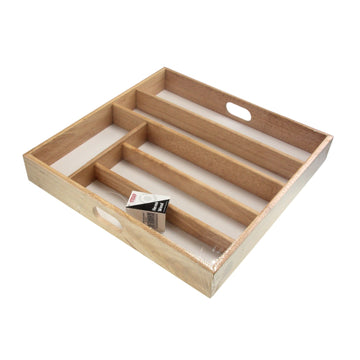 6 Compartment Wooden Utensils Cutlery Tray Organiser
