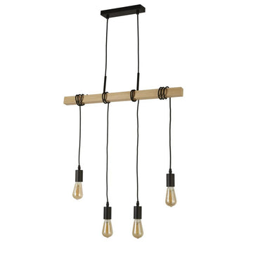 Woody 4 Light Wood & Black Metal Bar Ceiling Pendant