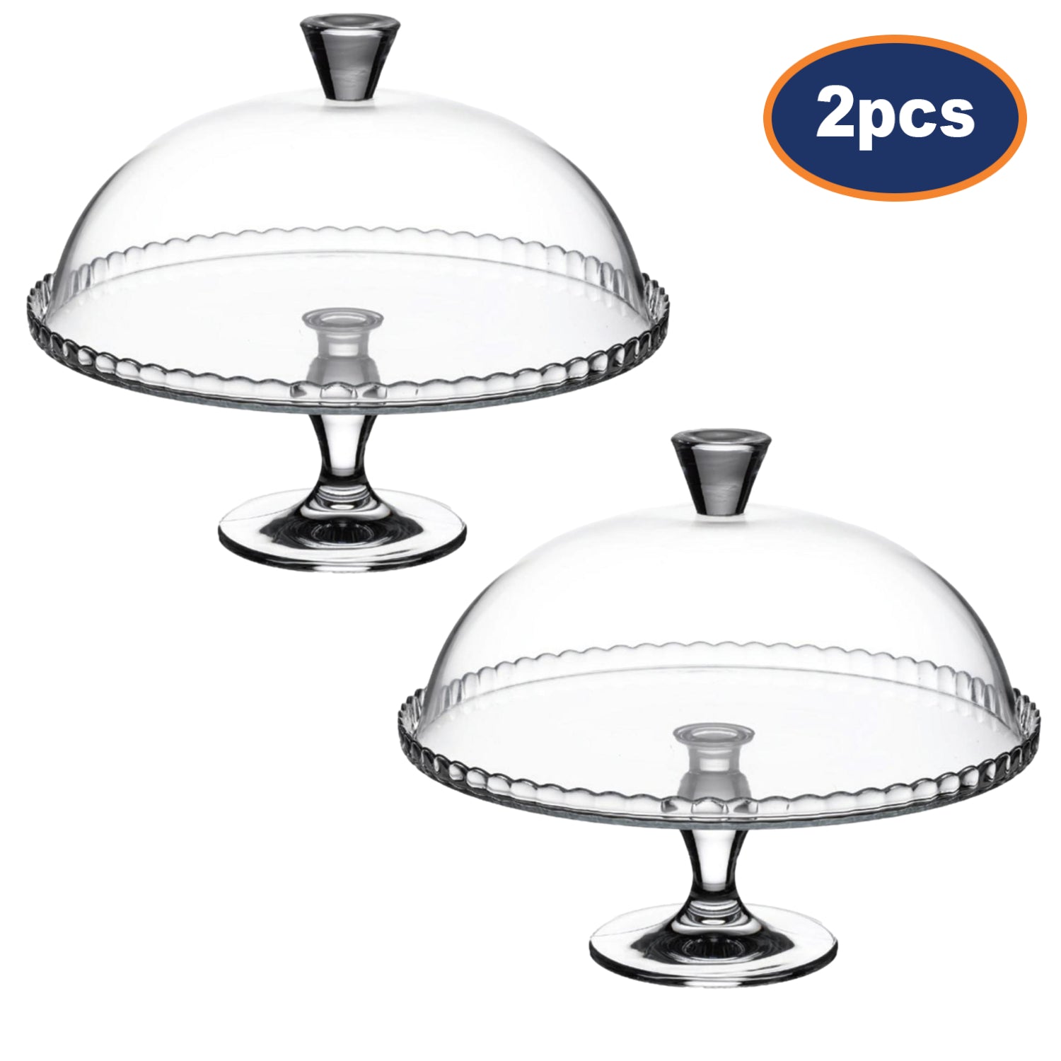 2Pcs Pasabahce Glass Cake Stand With Dome Lid