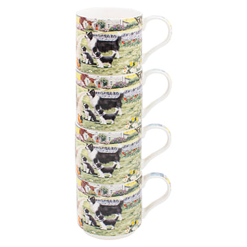 4Pcs 250ml Collie & Sheep Ceramic Stacking Mugs