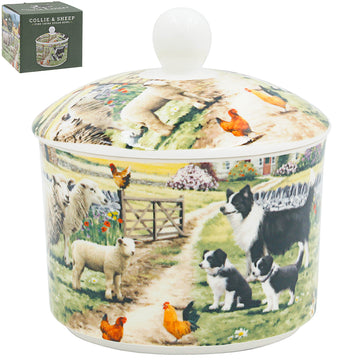 Collie & Sheep Sugar Bowl Ceramic with Lid