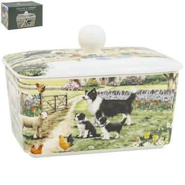 Collie & Sheep Ceramic Butter Dish with Lid