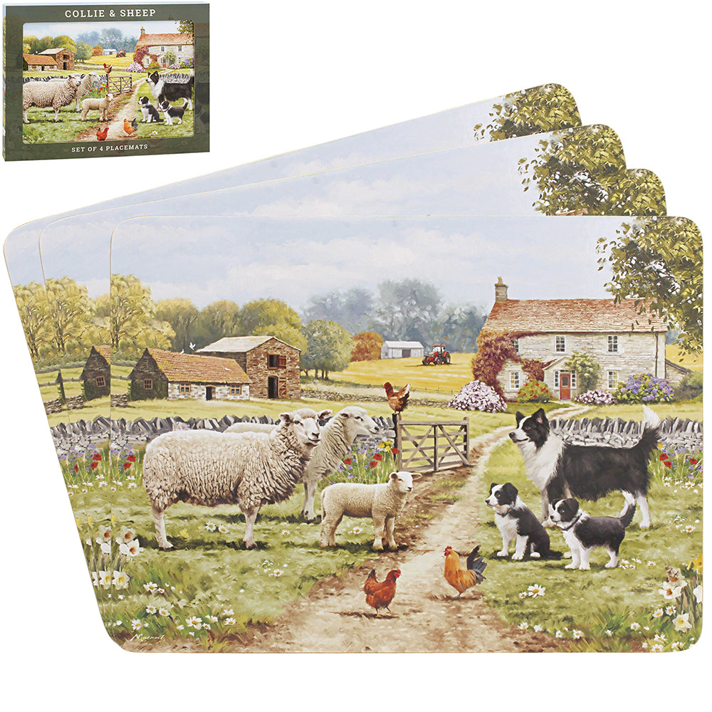 4Pcs Collie & Sheep Placemat Set