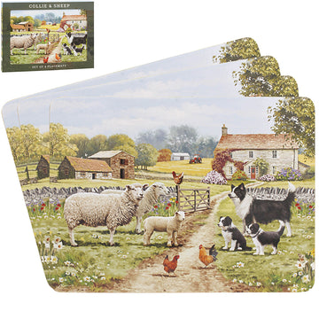 4Pcs Collie & Sheep Placemat Set