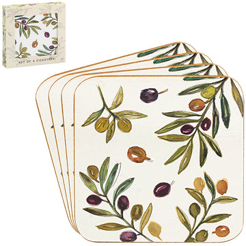 4Pcs Olive Grove Cork Backed Coaster Set