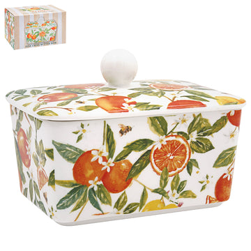 Jennifer Rose Oranges & Lemons Ceramic Butter Dish w/ Lid