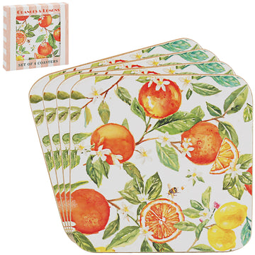 4Pcs Oranges & Lemons Coasters Set