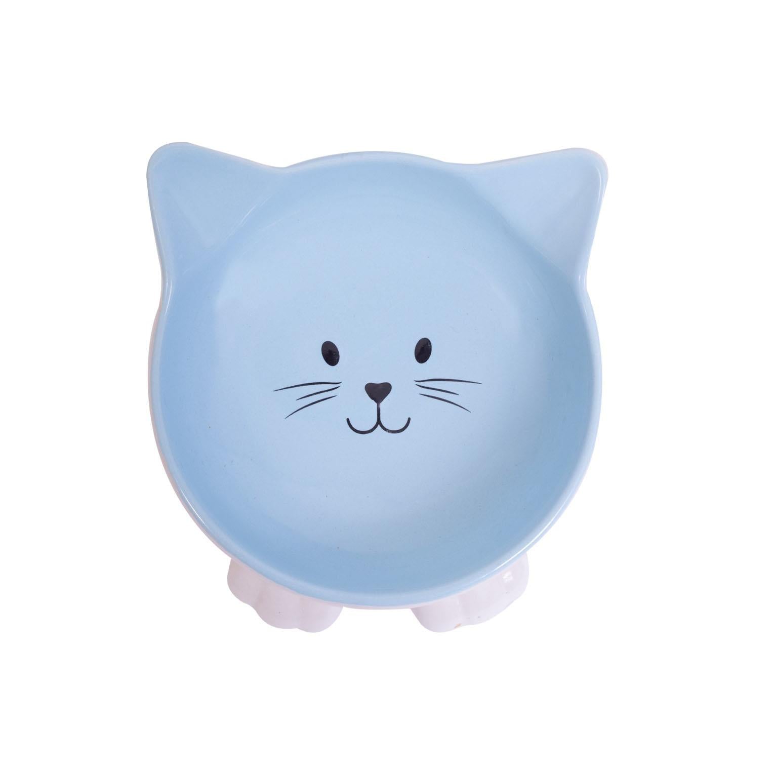 Blue Cat Bowl Kitten Face Design