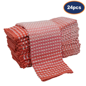 24pcs Two Tone Kitchen Tea Towel Set - Red