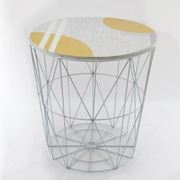 White Abstract Wire Storage Basket Round End Side Table