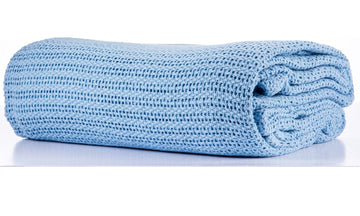 100% Cotton Cellular Blanket with Plain Hemmed Finish - Blue