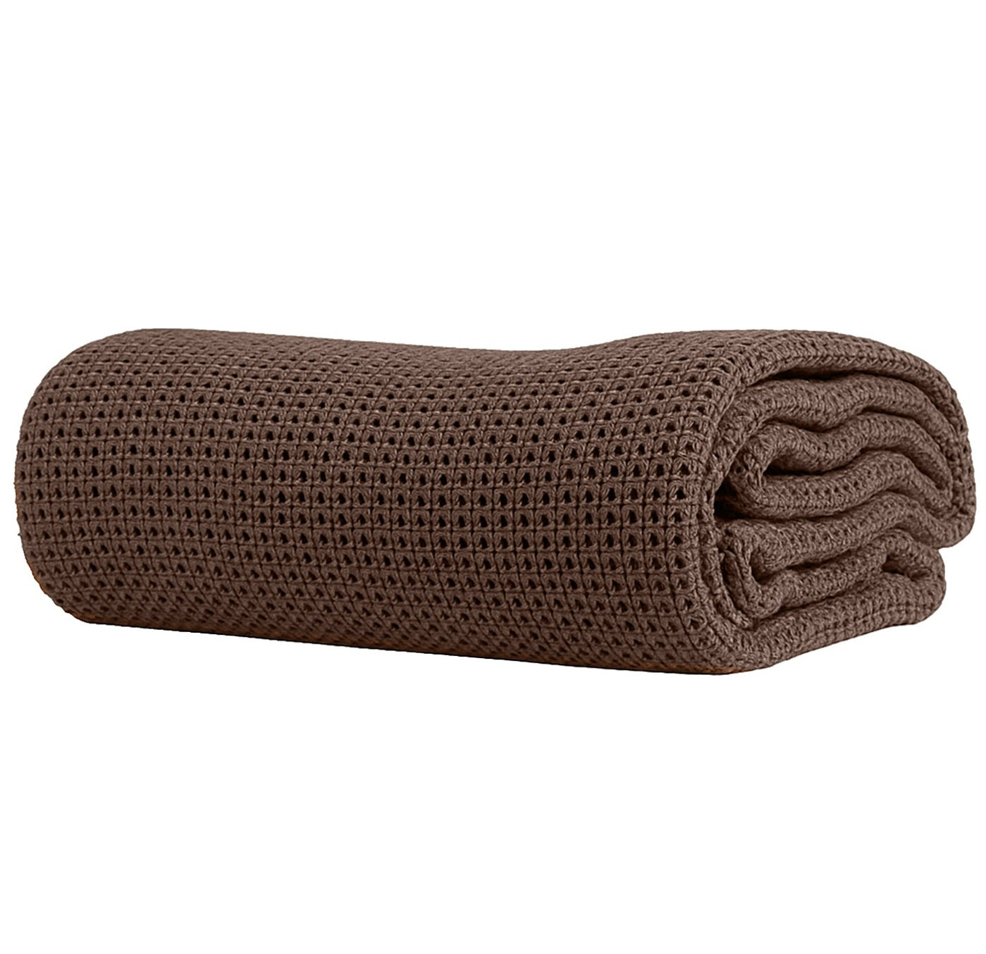 100% Cotton Cellular Blanket with Plain Hemmed Finish - Chocolate