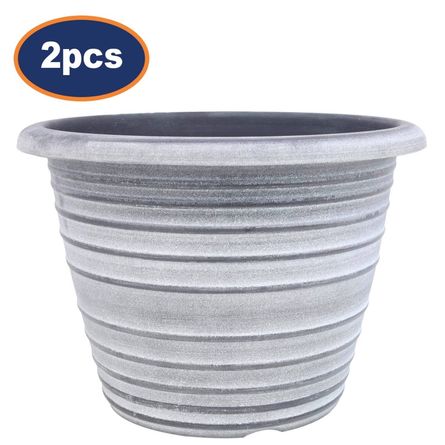 2Pcs 33cm Grey Olympia Stout Round Plastic Pot With White Wash