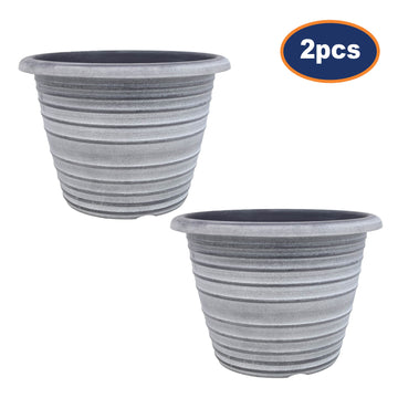 2Pcs 33cm Grey Olympia Stout Round Plastic Pot With White Wash