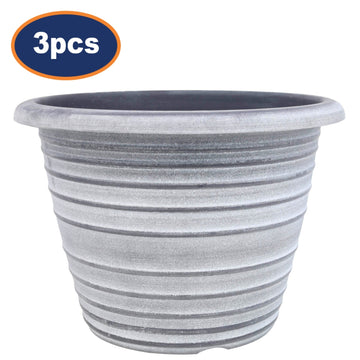 3Pcs 33cm Grey Olympia Stout Round Plastic Pot With White Wash