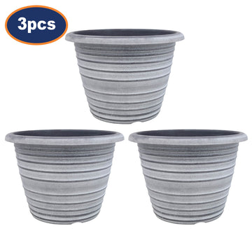 3Pcs 33cm Grey Olympia Stout Round Plastic Pot With White Wash