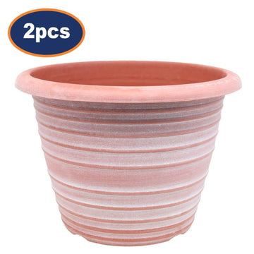 2Pcs 33cm Terracotta Olympia Stout Round Planter With White Wash