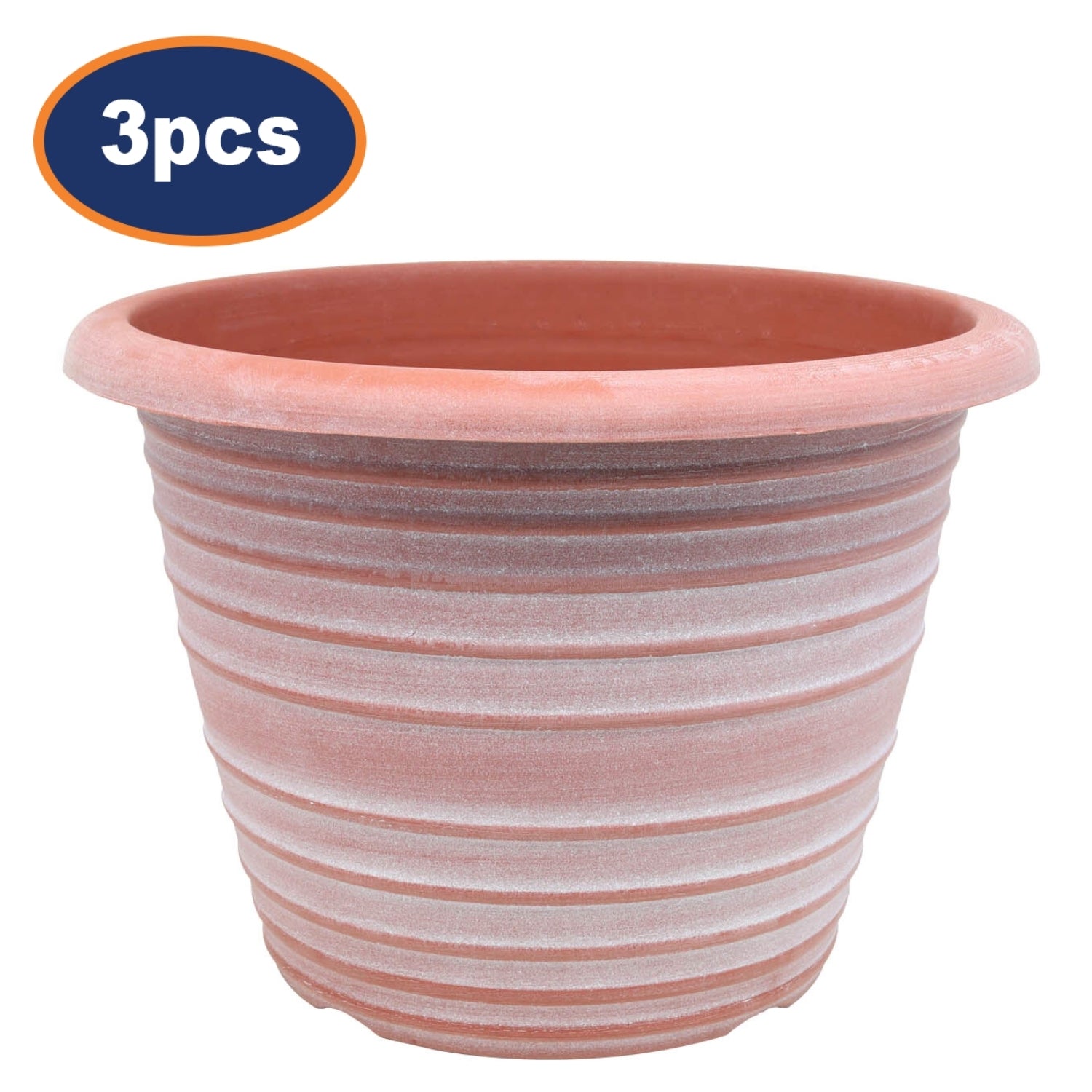 3Pcs 33cm Terracotta Olympia Stout Round Planter With White Wash