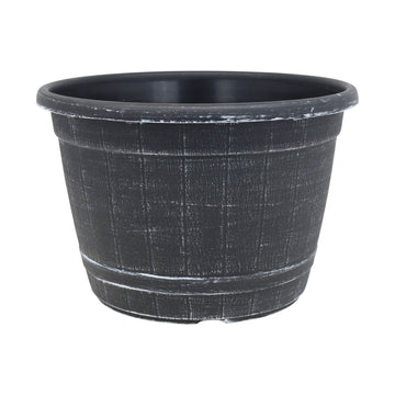 25cm Black Barrel Planter With White Brush Effect