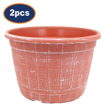 2Pcs 25cm Terracotta Barrel Planter With White Brush Effect