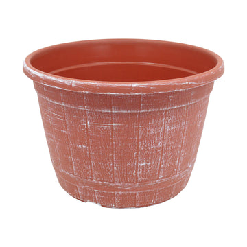 25cm Terracotta Barrel Planter With White Brush Effect