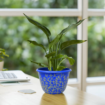 2Pcs 30cm Blue & Yellow Round Plastic Serenity Pot Planters