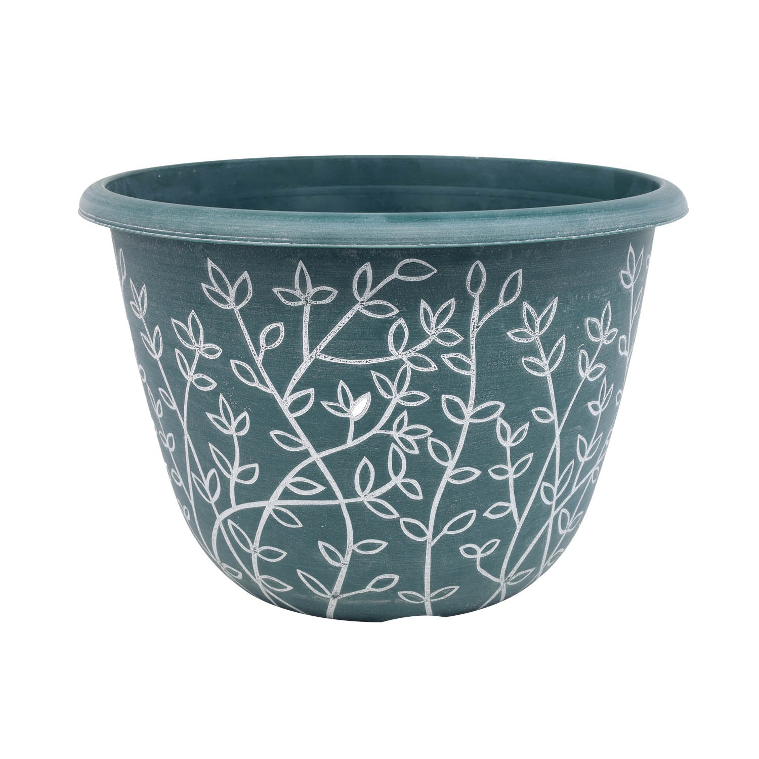 30cm Green Serenity Stout Round Planter With White Wash