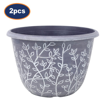 2Pcs 30cm Grey & White  Round Plastic Serenity Pot Planters