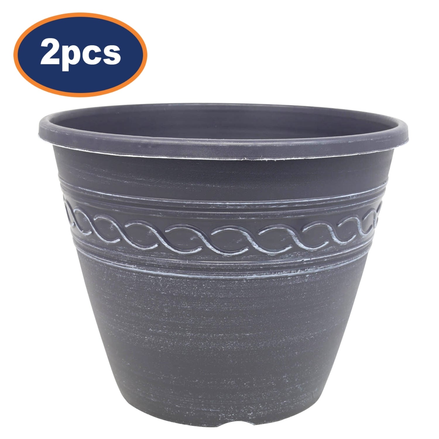 2Pcs 28cm Grey Infinity Round Planter With White Brush