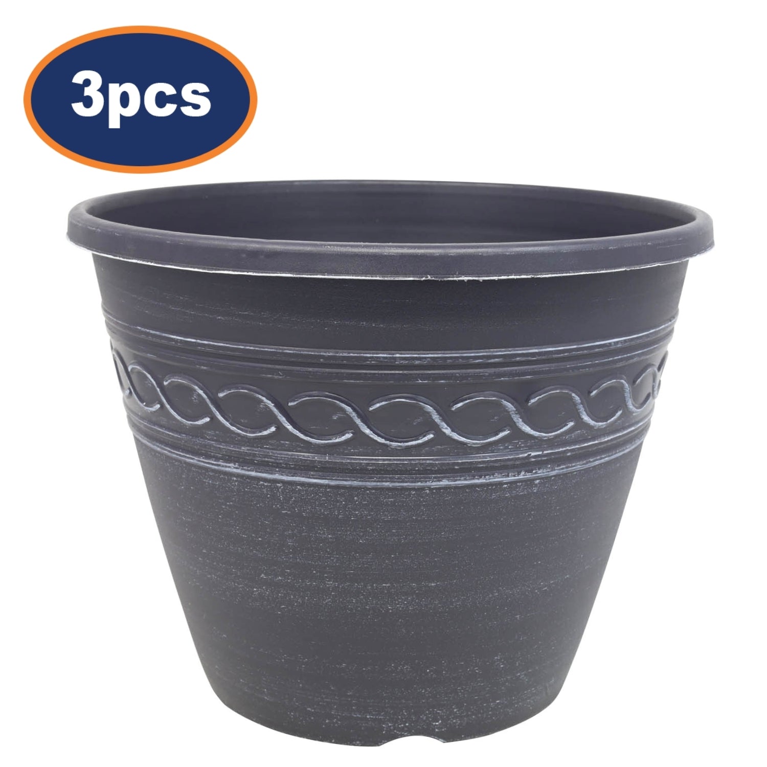 3Pcs 28cm Grey Infinity Round Planter With White Brush