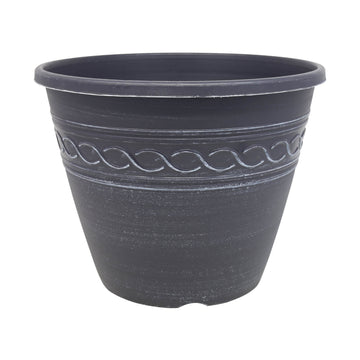 28cm Grey Infinity Round Planter With White Brush