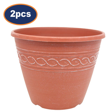 2Pcs 28cm Terracotta Infinity Round Planter With White Brush